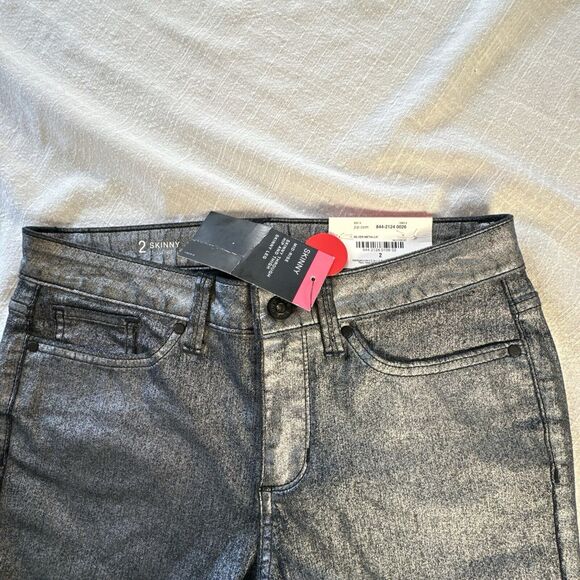 ANA Women’s Size 2 Skinny Mid Rise‎ Lightweight Pant Silver Metallic Color NWT - Picture 7 of 13